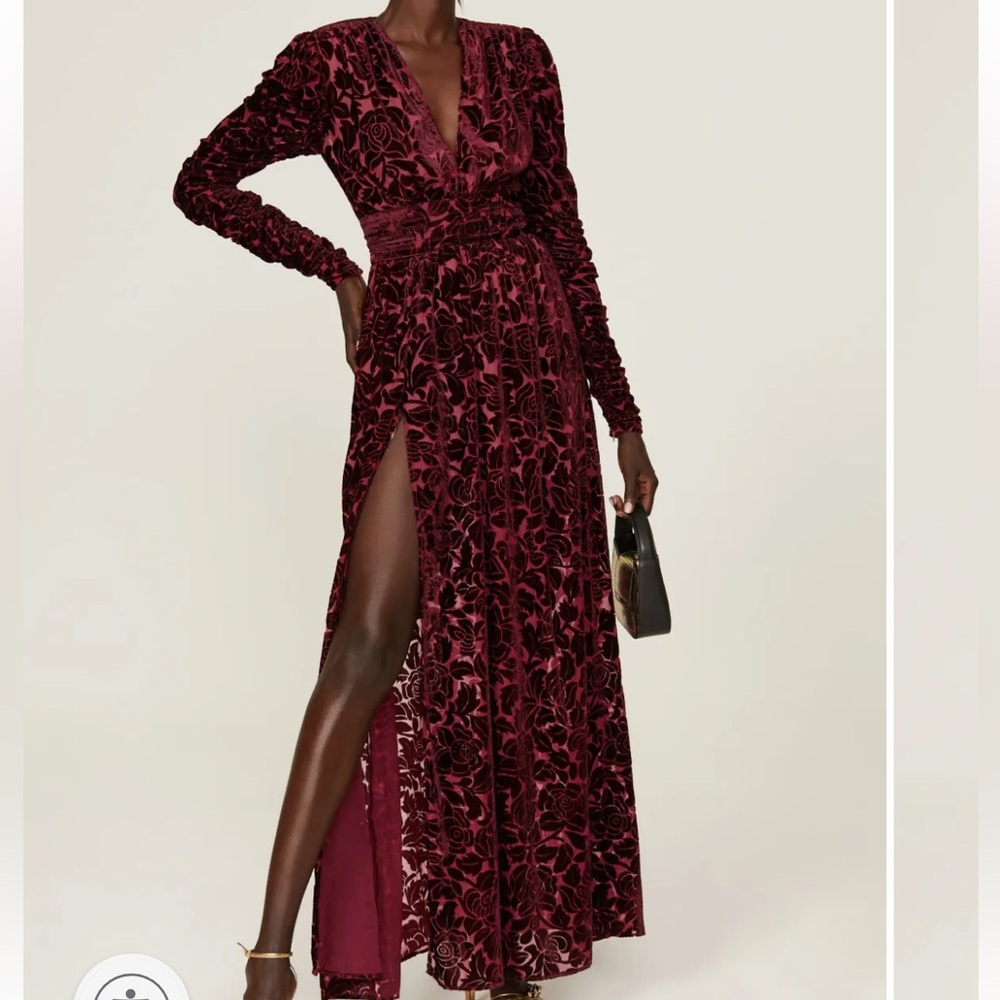 Bronx & Banco Burgundy Velvet floral Gown